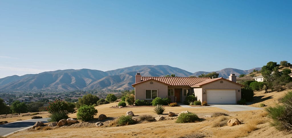 A single-story home with a red tile roof sits on a hillside in East County.