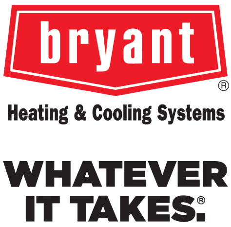 Bryant Heating & Cooling Systems logo. Whatever it takes is the tagline.